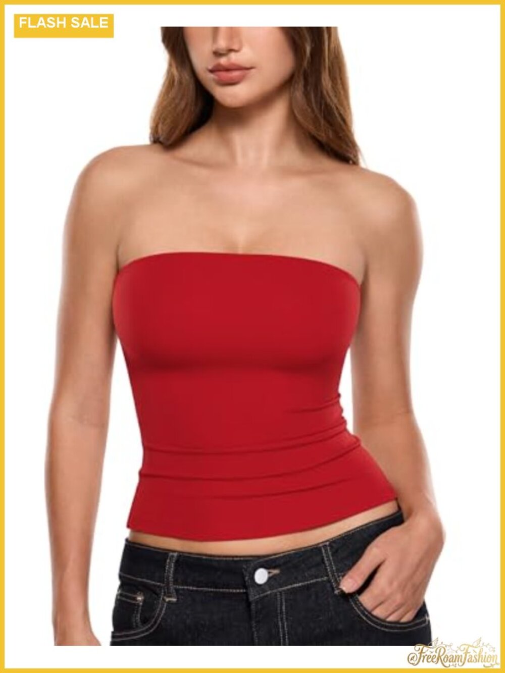 Women's Strapless Tube Top with Built-in Bra, High Stretch Summer Tank